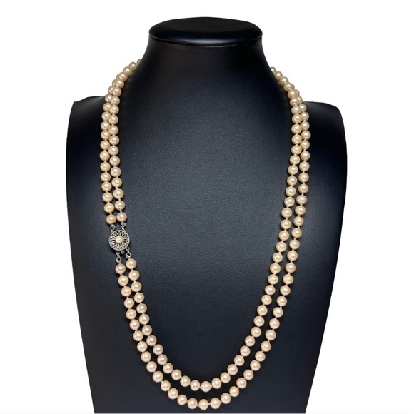 Sterling VTG 50's Simulated Pearls Golden Champagne Double Strand 23" - Picture 1 of 12